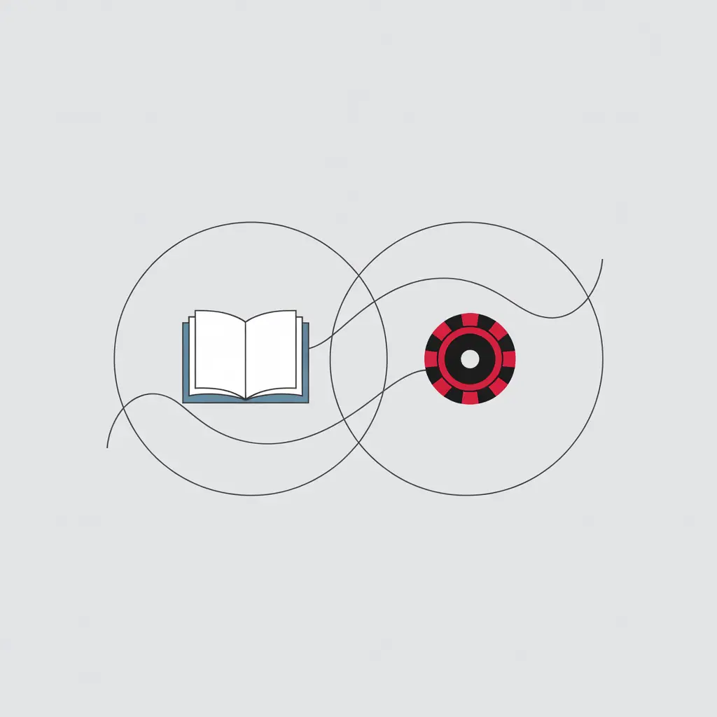 Conceptual illustration of two overlapping communities — book readers and casino reviewers — sharing knowledge through digital forum threads