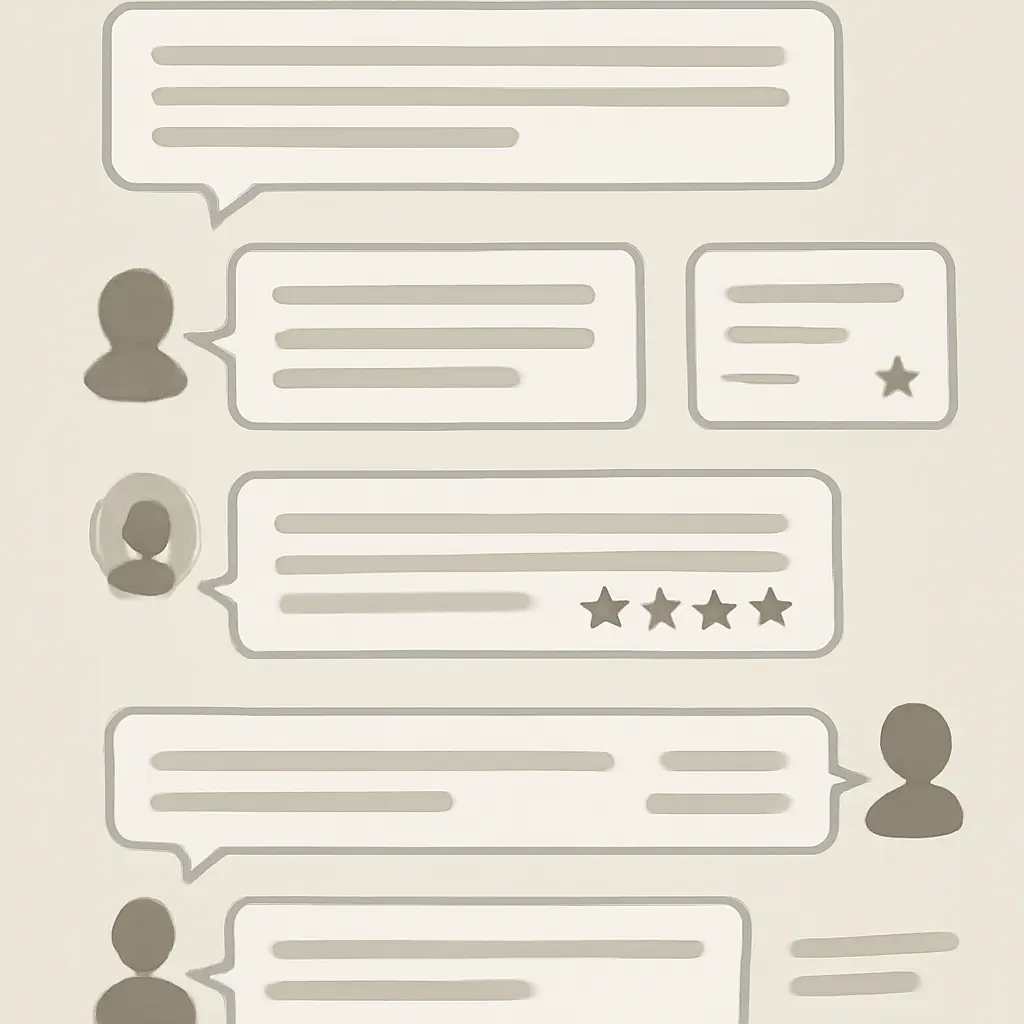 Forum threads and ratings A collage of forum threads and star ratings for books and casinos