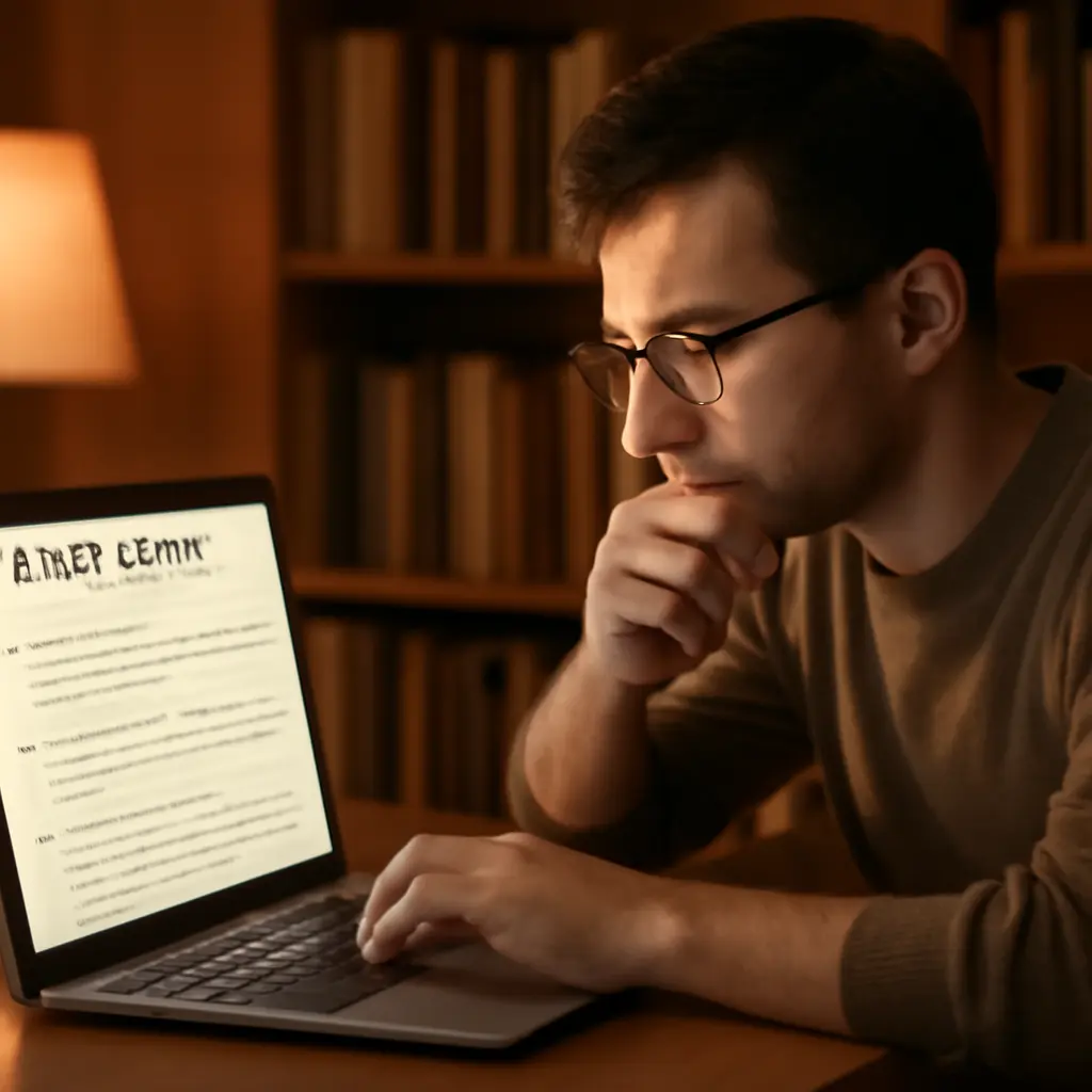 Person reading forum book reviews on a laptop