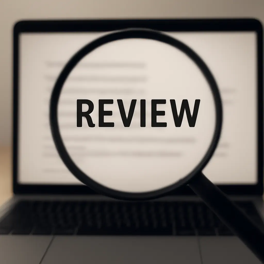 Magnifying glass over online reviews showing highlights