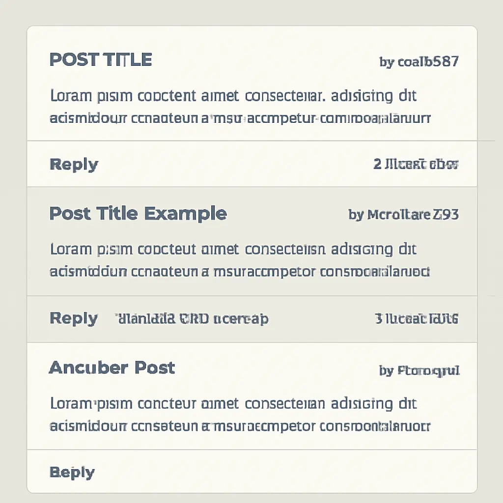 Threaded online forum view with posts and replies